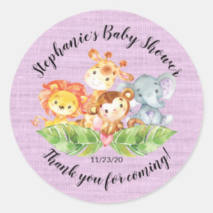 Jungle Animal Girls Baby Shower Favour Sticker