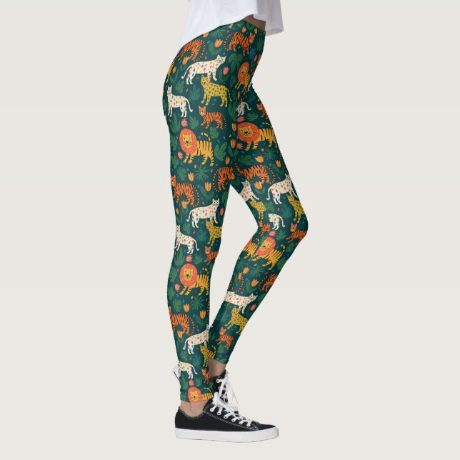 Jungle Animal Pattern with Flowers Leggings (Right)