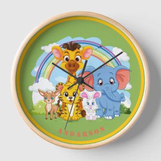Jungle Animal Personalised Name Wall Clock