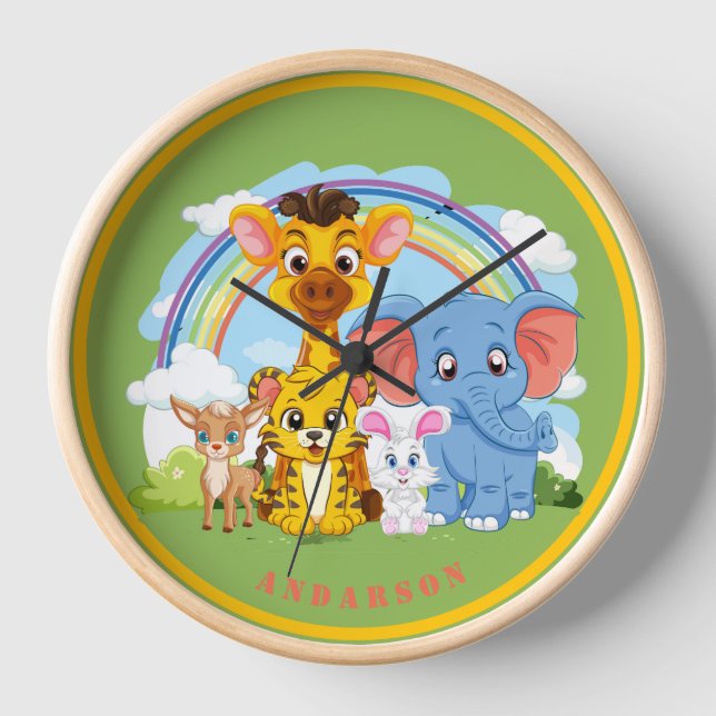Jungle Animal Personalised Name Wall Clock (Front)