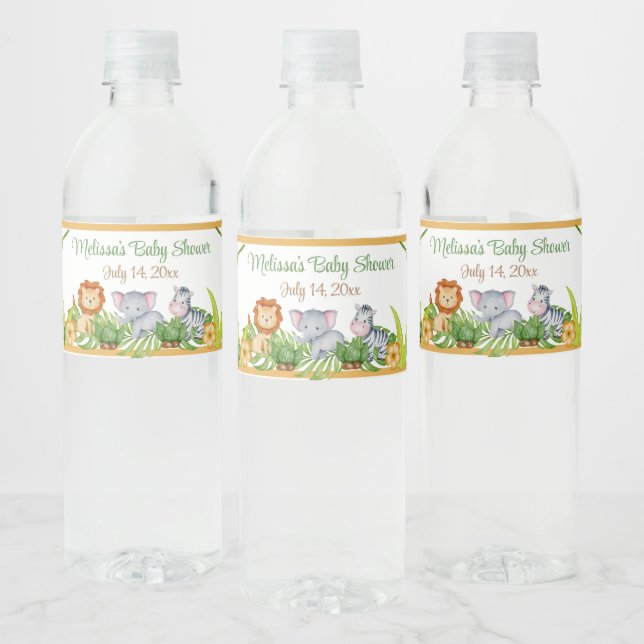 Jungle Animal Safari Baby Shower Water Bottle Label (Bottles)