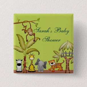 Jungle Animal Safari Celebration Baby Shower 15 Cm Square Badge
