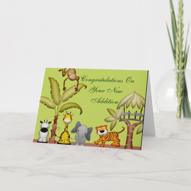 Jungle Animal Safari Celebration Baby Shower Card (Front)