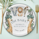 Jungle Animal Safari Greenery Baby Shower Paper Plate<br><div class="desc">Introducing our adorable Jungle Animal Safari Greenery Baby Shower Paper Plates, perfect for your chic and whimsical baby shower celebration! These watercolor jungle safari-themed plates feature cute illustrations of an elephant, lion, giraffe, and zebra, making them the ideal choice for a cute and trendy baby boy shower. Transform your party...</div>