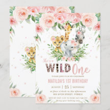 Jungle Animal Safari Pink Floral 1st Birthday