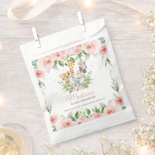 Jungle Animal Safari Pink Floral Girl Baby Shower Favour Bags