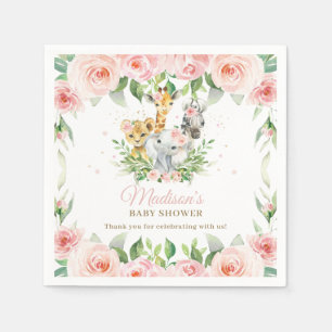 Jungle Animal Safari Pink Floral Girl Baby Shower Napkin