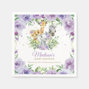 Jungle Animal Safari Purple Floral Baby Shower Napkin