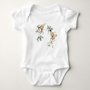 Jungle animal theme, monkey and toucan baby bodysuit