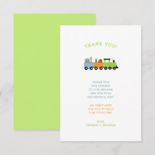 JUNGLE ANIMAL TRAIN baby shower thank you note Card
