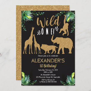 Jungle Animal Wild One 1st Birthday Invitation
