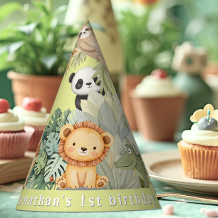Jungle Animals 1st Birthday   Party Hat