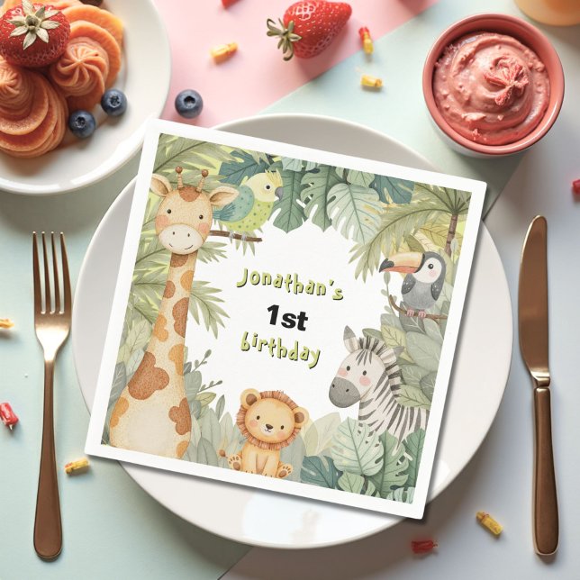 Jungle Animals 1st Birthday Party  Napkin (Creator Uploaded)