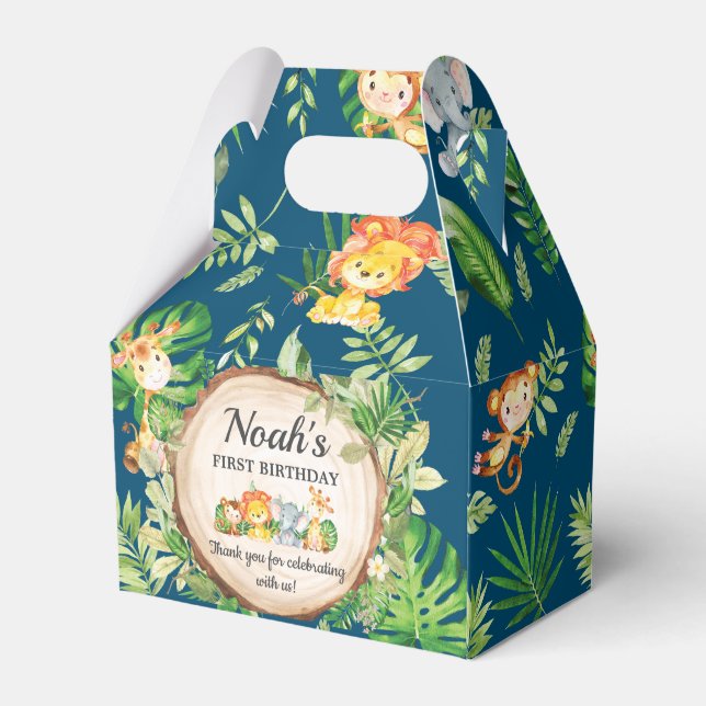 Jungle Animals 1st Birthday Party Thank You Favour Box (Front Side)