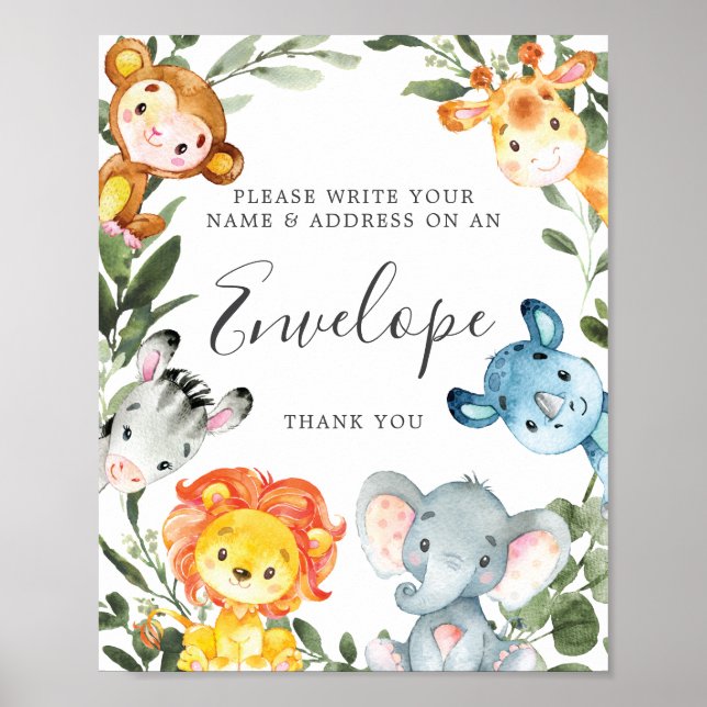 Jungle Animals Baby Shower Address Envelope Sign (Front)