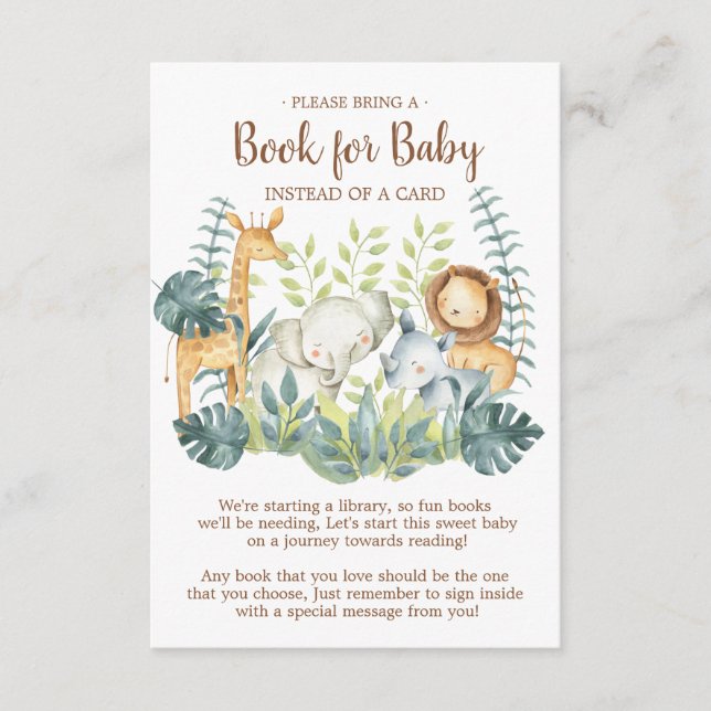 Jungle Animals Baby Shower Book for Baby Card (Front)