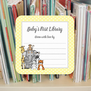 Jungle Animals baby shower bookplate, bring a book Square Sticker