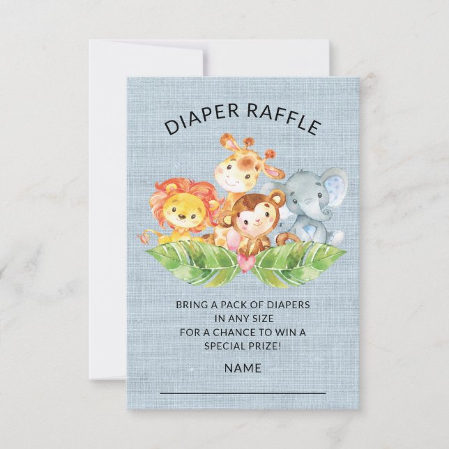 Jungle Animals Baby Shower Diaper Raffle Ticket Invitation (Front)