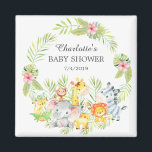 Jungle Animals Baby Shower Favour  Magnet<br><div class="desc">Cute jungle animals magnet for a girls baby shower. Change the background by clicking on customise & use our colour picker!. Matching items available in our shop.</div>