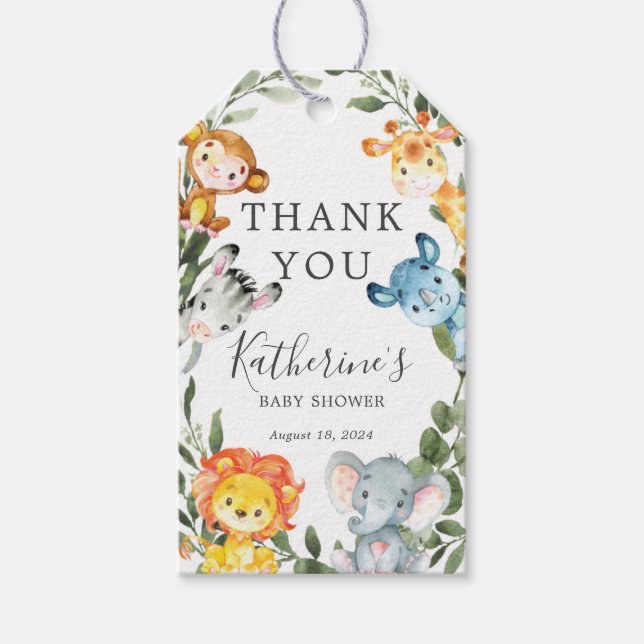 Jungle Animals Baby Shower Favour Tag (Front)