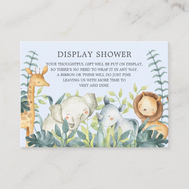 Jungle Animals Baby Shower Gift Display Shower Enclosure Card (Front)