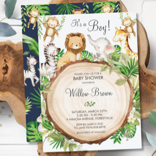 Jungle Animals Baby Shower Greenery Safari Boy Invitation