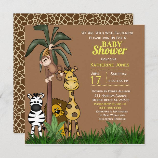 Jungle Animals Baby Shower Invitation (Front/Back)