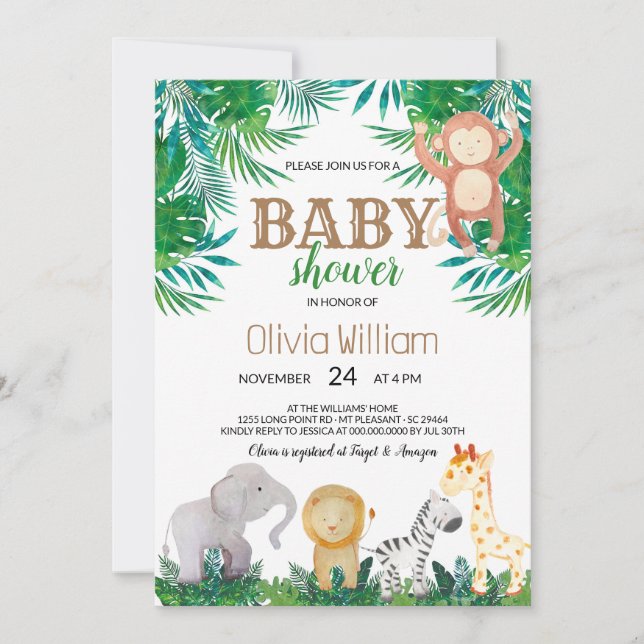 Jungle Animals Baby Shower Invitation (Front)