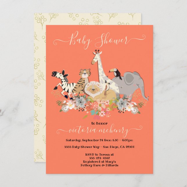 Jungle Animals Baby Shower Invitation (Front/Back)