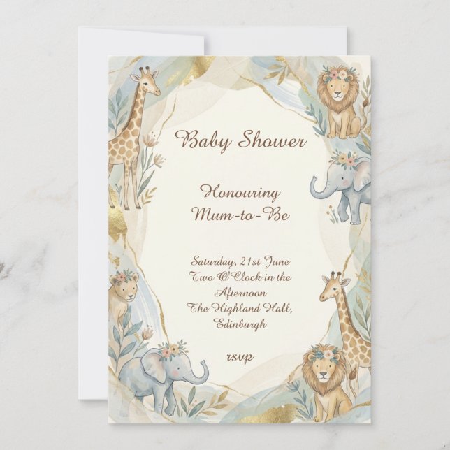 Jungle Animals Baby Shower Invitation (Front)