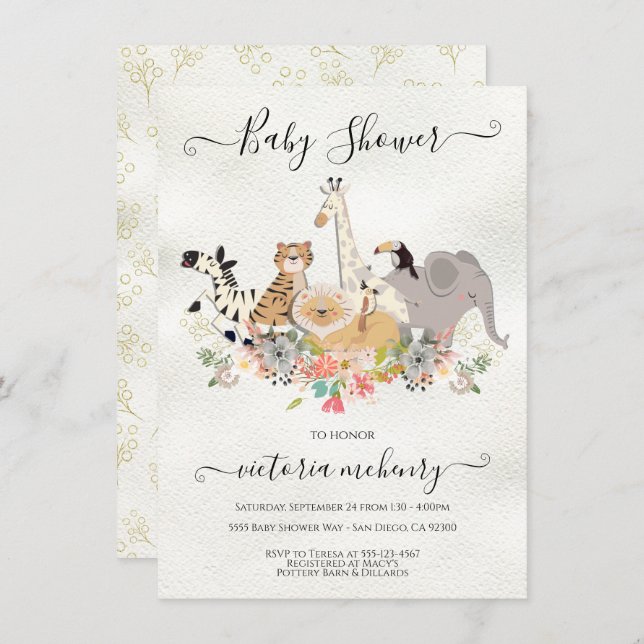 Jungle Animals Baby Shower Invitation (Front/Back)