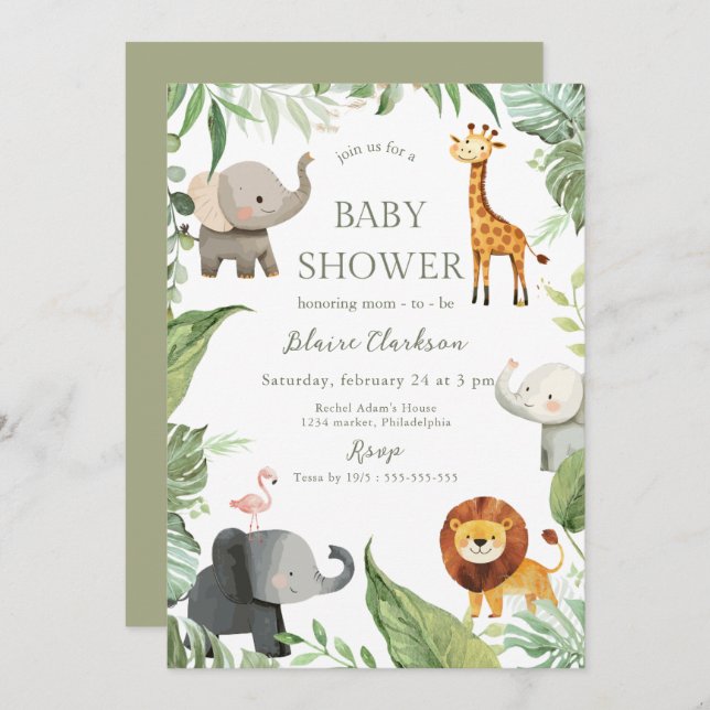 Jungle Animals Baby Shower Invitation (Front/Back)