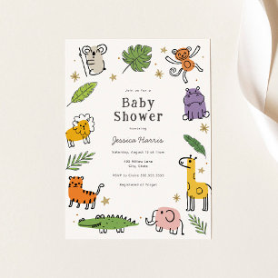Jungle Animals Baby Shower Invitation 