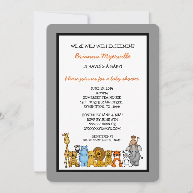 Jungle Animals Baby Shower Invites neutral gender (Front)