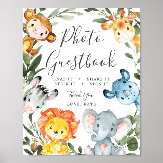 Jungle Animals Baby Shower Photo Guestbook Sign (Front)