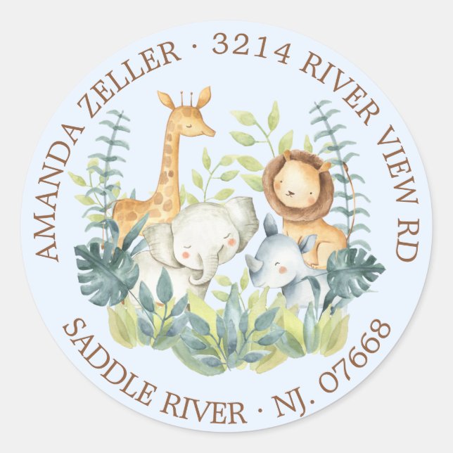 Jungle Animals Baby Shower Return Address Label (Front)