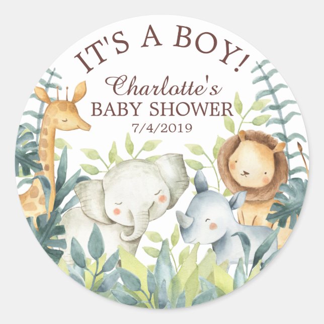 Jungle Animals Baby Shower Thank You Favour Sticke Classic Round Sticker (Front)