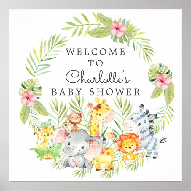 Jungle Animals Baby Shower Welcome Poster (Front)