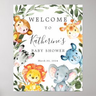 Jungle Animals Baby Shower Welcome Sign