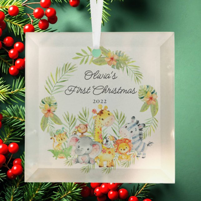 Jungle Animals Baby's First Christmas Glass Tree Decoration (Creator Uploaded)