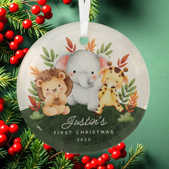 Jungle Animals Baby's First Christmas Glass Tree Decoration (Creator Uploaded)