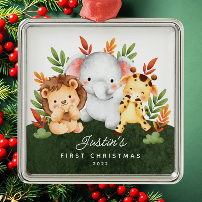 Jungle Animals Baby's First Christmas Metal Tree Decoration (Creator Uploaded)