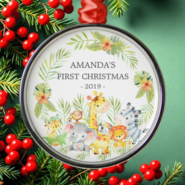 Jungle Animals Baby's First Christmas Ornament (Creator Uploaded)