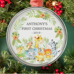 Jungle Animals Baby's First Christmas Ornament