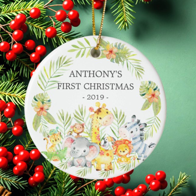 Jungle Animals Baby's Photo Christmas Ornament (Creator Uploaded)