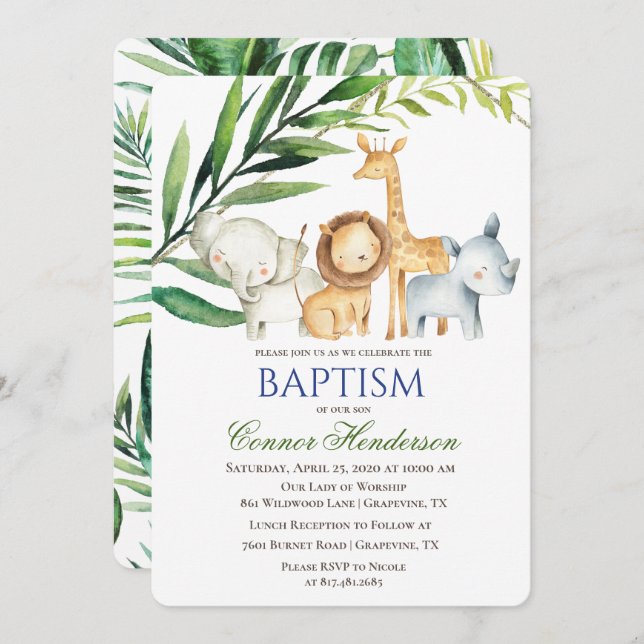Jungle Animals Baptism Invitation (Front/Back)