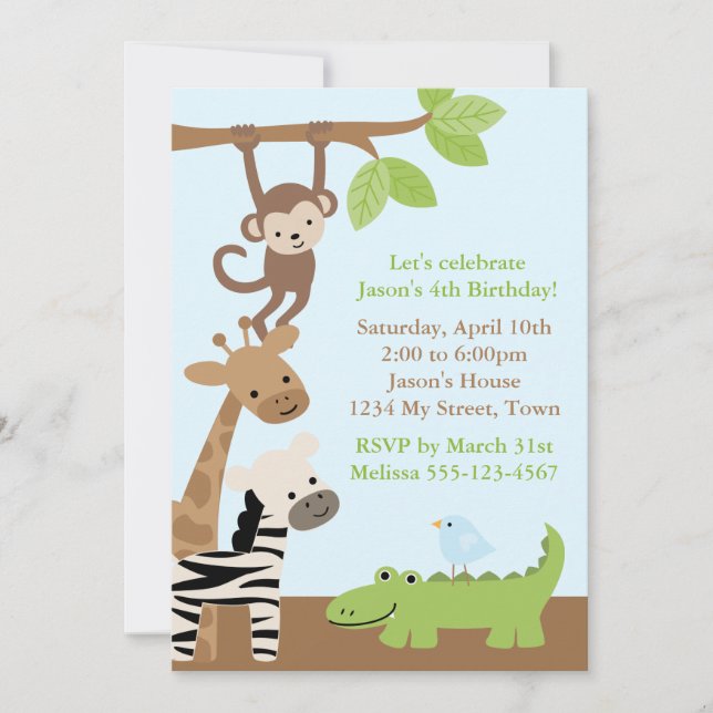 Jungle Animals Birthday Invitation (Front)
