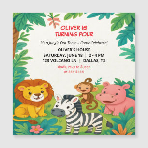 Jungle Animals Birthday Invitation Boys Magnetic 