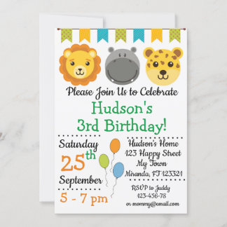 Jungle animals birthday invitations