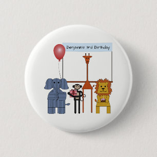 Jungle Animals Birthday Party Button - on white